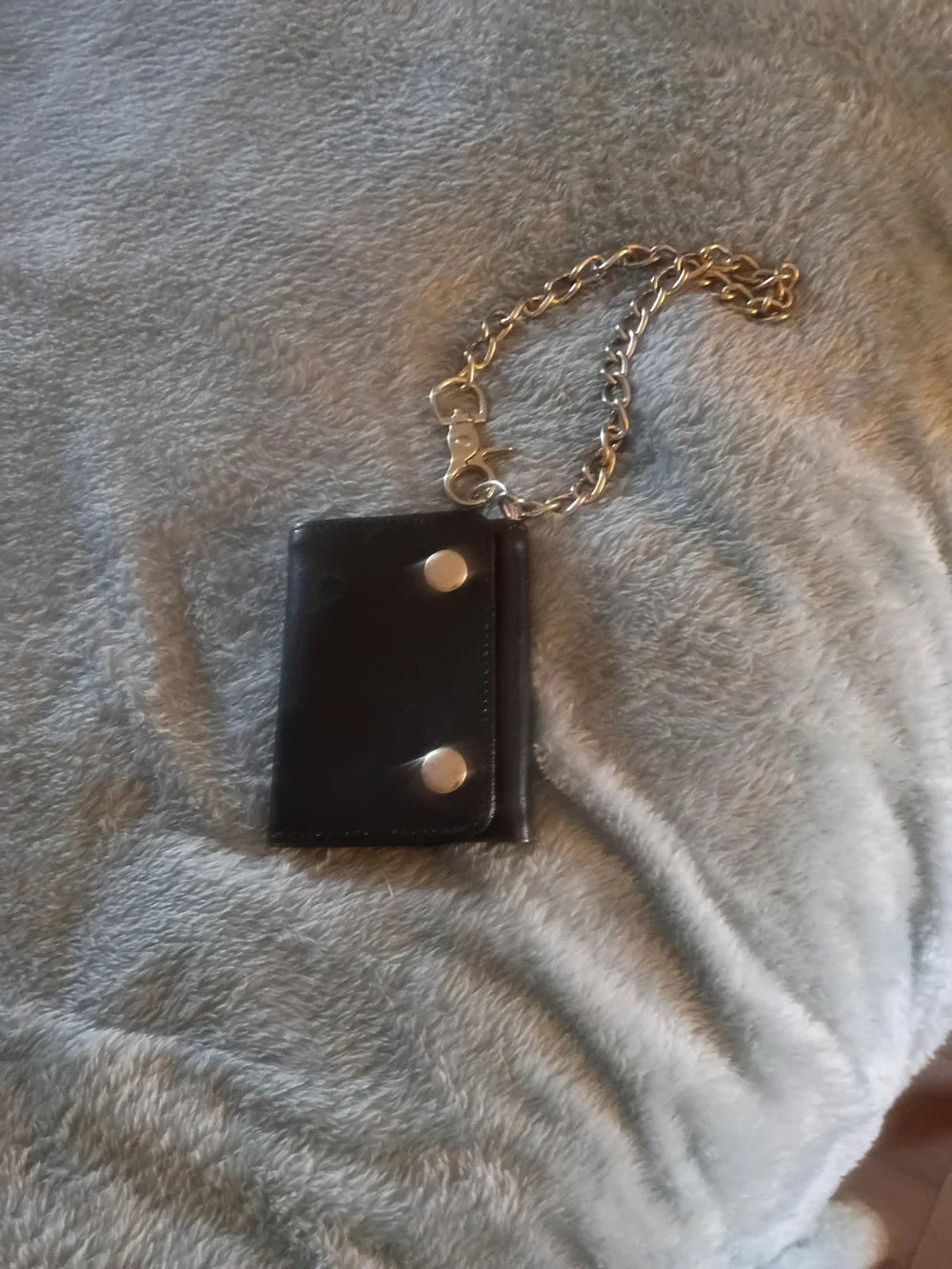 Black Leather Biker Wallet with Gold Chain